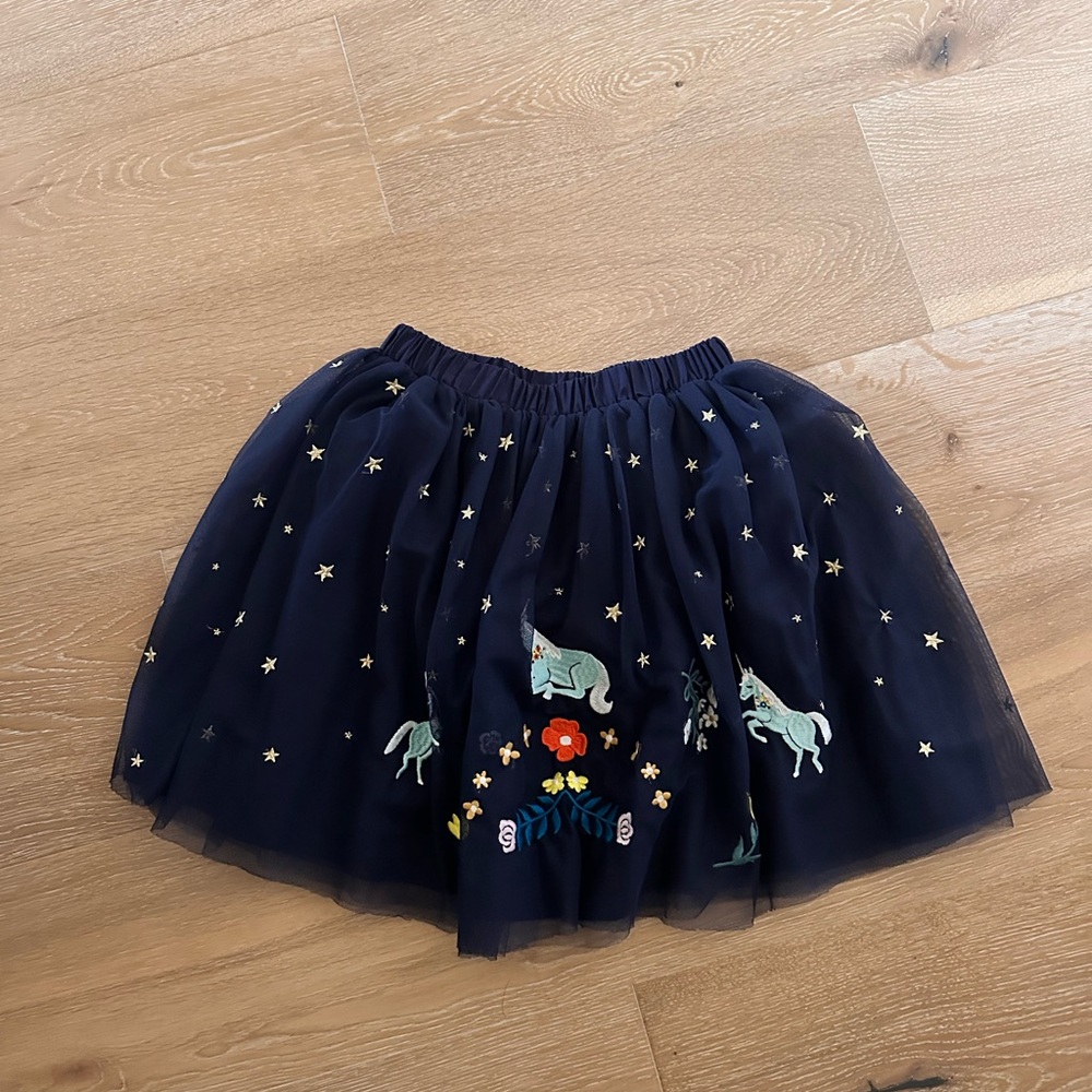 Navy Tulle Skirt with Unicorn Embroidery